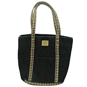 Longaberger Corduroy Plaid Tote Bag Purse Black Tan Khaki Check Homestead 9.5x10